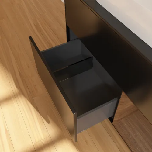 Bild von VILLEROY BOCH Finion Waschbeckenunterschrank, mit Beleuchtung, 2 Auszüge, 1000 x 603 x 501 mm, Black Matt Lacquer / Walnut Veneer / Glass Black Matt #F662GNPD