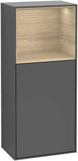Bild von VILLEROY BOCH Finion Seitenschrank, mit Beleuchtung, 1 Tür, 418 x 936 x 270 mm, Anthracite Matt Lacquer / Oak Veneer #F510PCGK