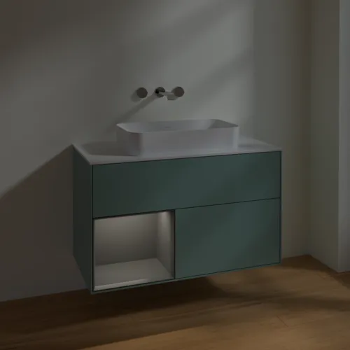 VILLEROY BOCH Finion Waschbeckenunterschrank, mit Beleuchtung, 2 Auszüge, 1000 x 603 x 501 mm, Olive Matt Lacquer / Anthracite Matt Lacquer / Glass White Matt #F651GKGM, Bild 5