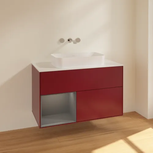 VILLEROY BOCH Finion Waschbeckenunterschrank, mit Beleuchtung, 2 Auszüge, 1000 x 603 x 501 mm, Peony Matt Lacquer / Anthracite Matt Lacquer / Glass White Matt #F651GKHB, Bild 2