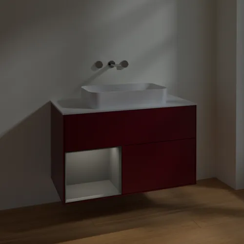 VILLEROY BOCH Finion Waschbeckenunterschrank, mit Beleuchtung, 2 Auszüge, 1000 x 603 x 501 mm, Peony Matt Lacquer / Anthracite Matt Lacquer / Glass White Matt #F651GKHB, Bild 5