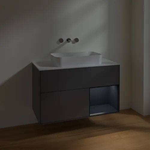 VILLEROY BOCH Finion Waschbeckenunterschrank, mit Beleuchtung, 2 Auszüge, 1000 x 603 x 501 mm, Anthracite Matt Lacquer / Midnight Blue Matt Lacquer / Glass White Matt #F661HGGK, Bild 5