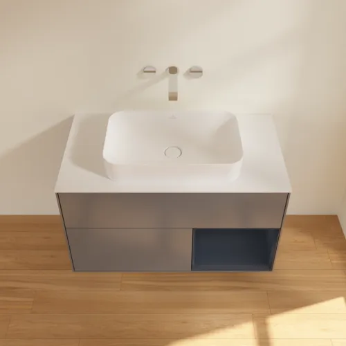 VILLEROY BOCH Finion Waschbeckenunterschrank, mit Beleuchtung, 2 Auszüge, 1000 x 603 x 501 mm, Anthracite Matt Lacquer / Midnight Blue Matt Lacquer / Glass White Matt #F661HGGK, Bild 4