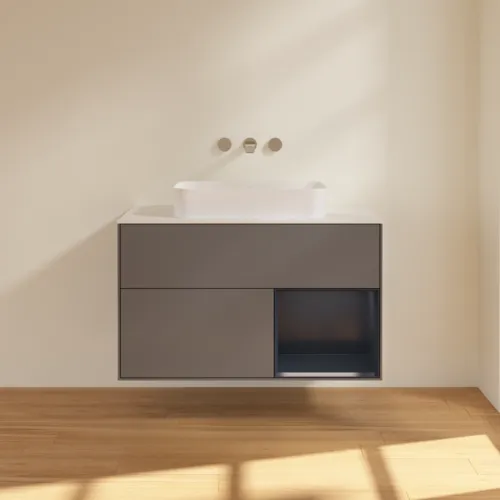 VILLEROY BOCH Finion Waschbeckenunterschrank, mit Beleuchtung, 2 Auszüge, 1000 x 603 x 501 mm, Anthracite Matt Lacquer / Midnight Blue Matt Lacquer / Glass White Matt #F661HGGK, Bild 3