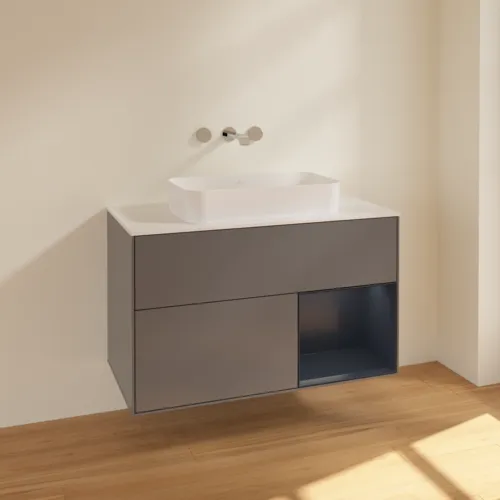 VILLEROY BOCH Finion Waschbeckenunterschrank, mit Beleuchtung, 2 Auszüge, 1000 x 603 x 501 mm, Anthracite Matt Lacquer / Midnight Blue Matt Lacquer / Glass White Matt #F661HGGK, Bild 2