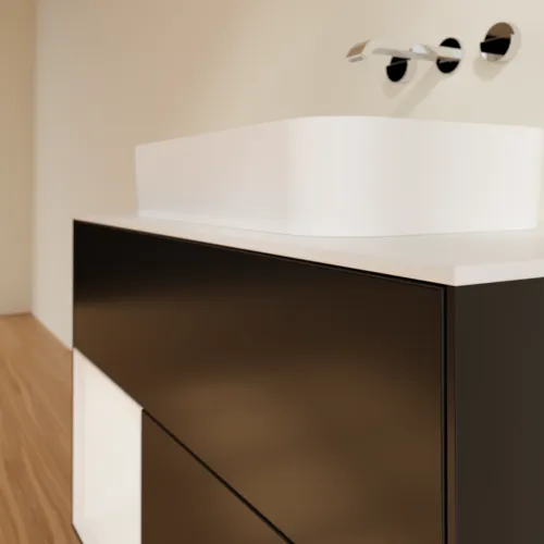Bild von VILLEROY BOCH Finion Waschbeckenunterschrank, mit Beleuchtung, 2 Auszüge, 1000 x 603 x 501 mm, Black Matt Lacquer / Glossy White Lacquer / Glass White Matt #F651GFPD