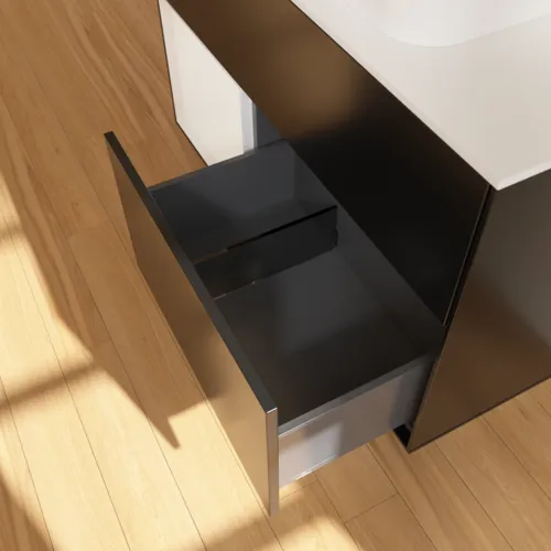 Bild von VILLEROY BOCH Finion Waschbeckenunterschrank, mit Beleuchtung, 2 Auszüge, 1000 x 603 x 501 mm, Black Matt Lacquer / Glossy White Lacquer / Glass White Matt #F651GFPD