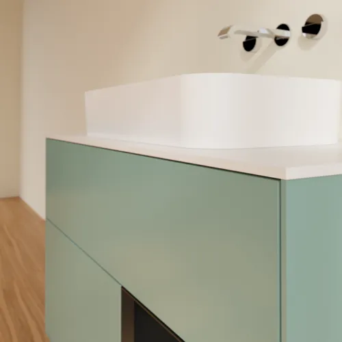 Bild von VILLEROY BOCH Finion Waschbeckenunterschrank, mit Beleuchtung, 2 Auszüge, 1000 x 603 x 501 mm, Olive Matt Lacquer / Black Matt Lacquer / Glass White Matt #F661PDGM