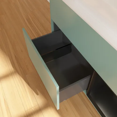 Bild von VILLEROY BOCH Finion Waschbeckenunterschrank, mit Beleuchtung, 2 Auszüge, 1000 x 603 x 501 mm, Olive Matt Lacquer / Black Matt Lacquer / Glass White Matt #F661PDGM