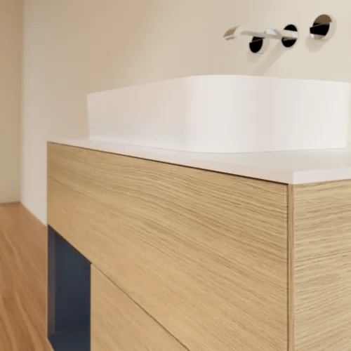 Bild von VILLEROY BOCH Finion Waschbeckenunterschrank, mit Beleuchtung, 2 Auszüge, 1000 x 603 x 501 mm, Oak Veneer / Midnight Blue Matt Lacquer / Glass White Matt #F651HGPC