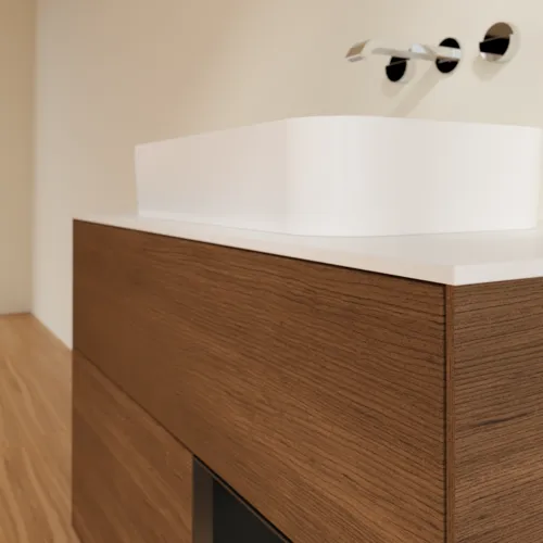 VILLEROY BOCH Finion Waschbeckenunterschrank, mit Beleuchtung, 2 Auszüge, 1000 x 603 x 501 mm, Walnut Veneer / Black Matt Lacquer / Glass White Matt #F661PDGN, Bild 6