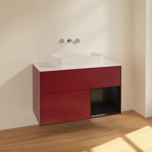 Bild von VILLEROY BOCH Finion Waschbeckenunterschrank, mit Beleuchtung, 2 Auszüge, 1000 x 603 x 501 mm, Peony Matt Lacquer / Black Matt Lacquer / Glass White Matt #F661PDHB