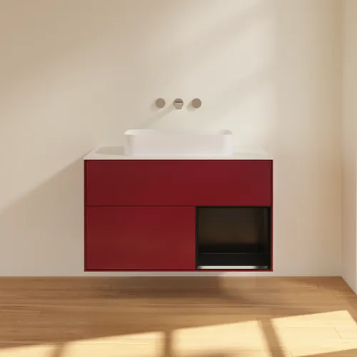 Bild von VILLEROY BOCH Finion Waschbeckenunterschrank, mit Beleuchtung, 2 Auszüge, 1000 x 603 x 501 mm, Peony Matt Lacquer / Black Matt Lacquer / Glass White Matt #F661PDHB