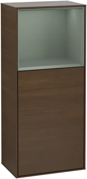VILLEROY BOCH Finion Side cabinet, with lighting, 1 door, 418 x 936 x 270 mm, Walnut Veneer / Olive Matt Lacquer #F510GMGN resmi