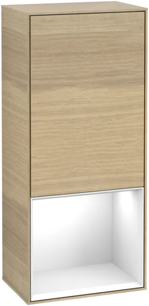 VILLEROY BOCH Finion Side cabinet, with lighting, 1 door, 418 x 936 x 270 mm, Oak Veneer / Glossy White Lacquer #F550GFPC resmi