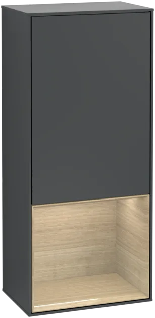 VILLEROY BOCH Finion Side cabinet, with lighting, 1 door, 418 x 936 x 270 mm, Midnight Blue Matt Lacquer / Oak Veneer #F540PCHG resmi