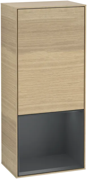 Зображення з  VILLEROY BOCH Finion Side cabinet, with lighting, 1 door, 418 x 936 x 270 mm, Oak Veneer / Midnight Blue Matt Lacquer #F550HGPC