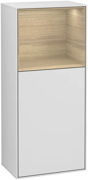 Зображення з  VILLEROY BOCH Finion Side cabinet, with lighting, 1 door, 418 x 936 x 270 mm, White Matt Lacquer / Oak Veneer #F500PCMT