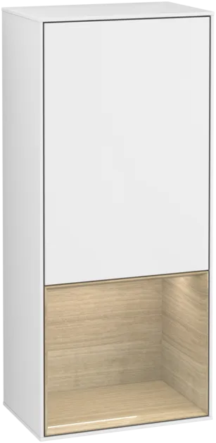 Зображення з  VILLEROY BOCH Finion Side cabinet, with lighting, 1 door, 418 x 936 x 270 mm, Glossy White Lacquer / Oak Veneer #F540PCGF