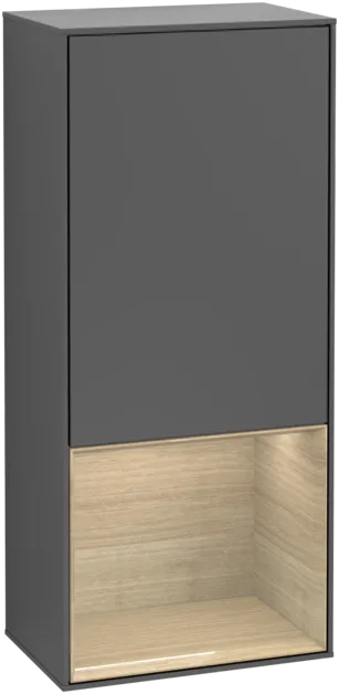 Зображення з  VILLEROY BOCH Finion Side cabinet, with lighting, 1 door, 418 x 936 x 270 mm, Anthracite Matt Lacquer / Oak Veneer #F540PCGK