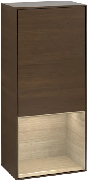VILLEROY BOCH Finion Side cabinet, with lighting, 1 door, 418 x 936 x 270 mm, Walnut Veneer / Oak Veneer #F540PCGN resmi
