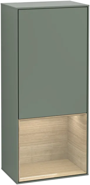 Зображення з  VILLEROY BOCH Finion Side cabinet, with lighting, 1 door, 418 x 936 x 270 mm, Olive Matt Lacquer / Oak Veneer #F540PCGM