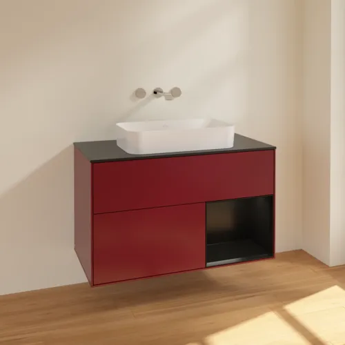 VILLEROY BOCH Finion Waschbeckenunterschrank, mit Beleuchtung, 2 Auszüge, 1000 x 603 x 501 mm, Peony Matt Lacquer / Black Matt Lacquer / Glass Black Matt #F662PDHB, Bild 2