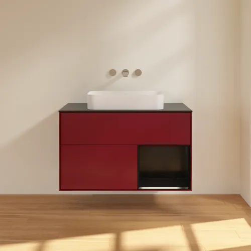 VILLEROY BOCH Finion Waschbeckenunterschrank, mit Beleuchtung, 2 Auszüge, 1000 x 603 x 501 mm, Peony Matt Lacquer / Black Matt Lacquer / Glass Black Matt #F662PDHB, Bild 3