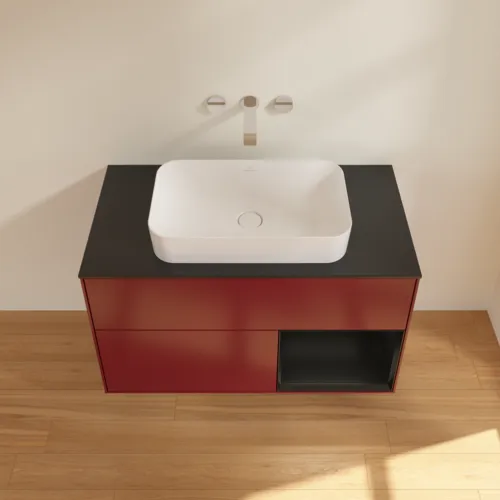 VILLEROY BOCH Finion Waschbeckenunterschrank, mit Beleuchtung, 2 Auszüge, 1000 x 603 x 501 mm, Peony Matt Lacquer / Black Matt Lacquer / Glass Black Matt #F662PDHB, Bild 4