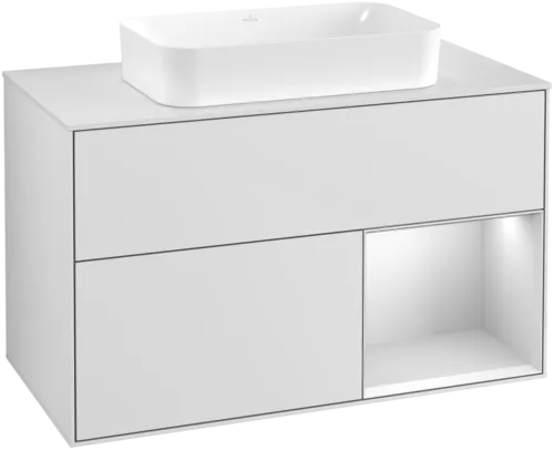 εικόνα του VILLEROY BOCH Finion Vanity unit, with lighting, 2 pull-out compartments, 1000 x 603 x 501 mm, White Matt Lacquer / White Matt Lacquer / Glass White Matt #F661MTMT