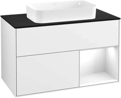 εικόνα του VILLEROY BOCH Finion Vanity unit, with lighting, 2 pull-out compartments, 1000 x 603 x 501 mm, Glossy White Lacquer / Glossy White Lacquer / Glass Black Matt #F662GFGF