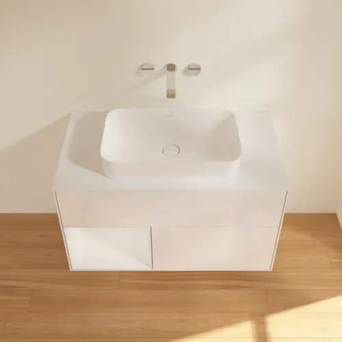 VILLEROY BOCH Finion Waschbeckenunterschrank, mit Beleuchtung, 2 Auszüge, 1000 x 603 x 501 mm, Glossy White Lacquer / Glossy White Lacquer / Glass White Matt #F651GFGF, Bild 4