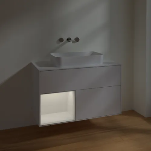 VILLEROY BOCH Finion Waschbeckenunterschrank, mit Beleuchtung, 2 Auszüge, 1000 x 603 x 501 mm, Glossy White Lacquer / Glossy White Lacquer / Glass White Matt #F651GFGF, Bild 5
