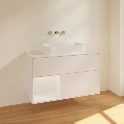 VILLEROY BOCH Finion Waschbeckenunterschrank, mit Beleuchtung, 2 Auszüge, 1000 x 603 x 501 mm, Glossy White Lacquer / Glossy White Lacquer / Glass White Matt #F651GFGF, Bild 2
