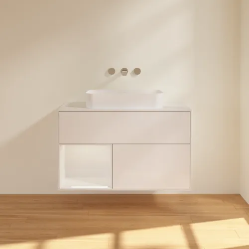 VILLEROY BOCH Finion Waschbeckenunterschrank, mit Beleuchtung, 2 Auszüge, 1000 x 603 x 501 mm, Glossy White Lacquer / Glossy White Lacquer / Glass White Matt #F651GFGF, Bild 3