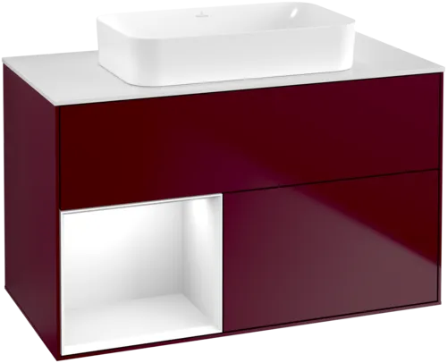 εικόνα του VILLEROY BOCH Finion Vanity unit, with lighting, 2 pull-out compartments, 1000 x 603 x 501 mm, Peony Matt Lacquer / Glossy White Lacquer / Glass White Matt #F651GFHB