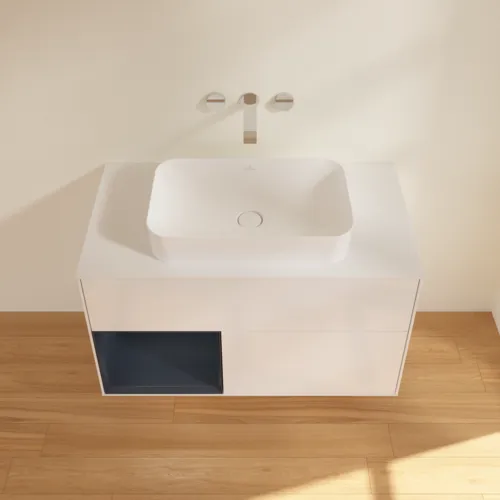 Bild von VILLEROY BOCH Finion Waschbeckenunterschrank, mit Beleuchtung, 2 Auszüge, 1000 x 603 x 501 mm, Glossy White Lacquer / Midnight Blue Matt Lacquer / Glass White Matt #F651HGGF