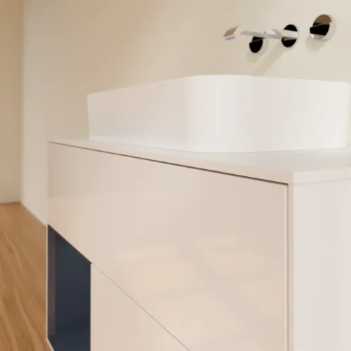 Bild von VILLEROY BOCH Finion Waschbeckenunterschrank, mit Beleuchtung, 2 Auszüge, 1000 x 603 x 501 mm, Glossy White Lacquer / Midnight Blue Matt Lacquer / Glass White Matt #F651HGGF