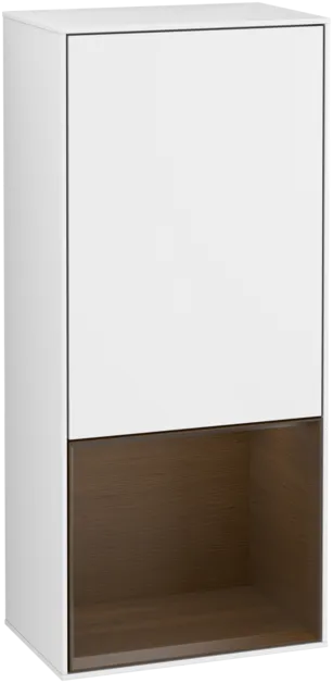 Bild von VILLEROY BOCH Finion Seitenschrank, mit Beleuchtung, 1 Tür, 418 x 936 x 270 mm, Glossy White Lacquer / Walnut Veneer #F550GNGF