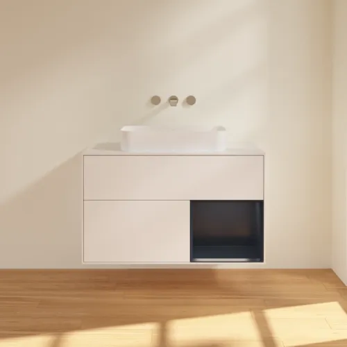 VILLEROY BOCH Finion Waschbeckenunterschrank, mit Beleuchtung, 2 Auszüge, 1000 x 603 x 501 mm, White Matt Lacquer / Midnight Blue Matt Lacquer / Glass White Matt #F661HGMT, Bild 3