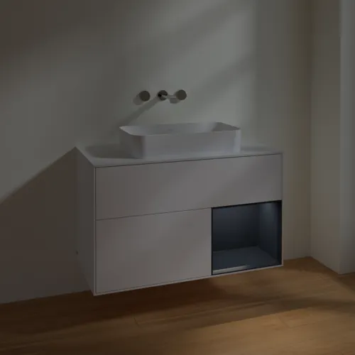 VILLEROY BOCH Finion Waschbeckenunterschrank, mit Beleuchtung, 2 Auszüge, 1000 x 603 x 501 mm, White Matt Lacquer / Midnight Blue Matt Lacquer / Glass White Matt #F661HGMT, Bild 5