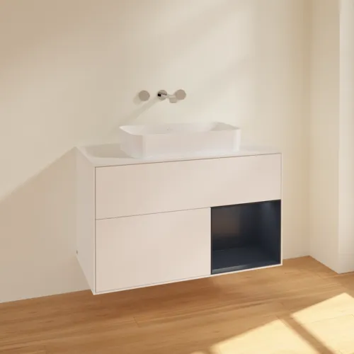 VILLEROY BOCH Finion Waschbeckenunterschrank, mit Beleuchtung, 2 Auszüge, 1000 x 603 x 501 mm, White Matt Lacquer / Midnight Blue Matt Lacquer / Glass White Matt #F661HGMT, Bild 2