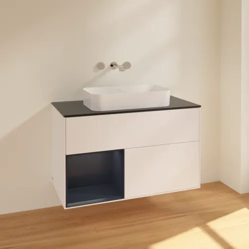 VILLEROY BOCH Finion Waschbeckenunterschrank, mit Beleuchtung, 2 Auszüge, 1000 x 603 x 501 mm, White Matt Lacquer / Midnight Blue Matt Lacquer / Glass Black Matt #F652HGMT, Bild 2