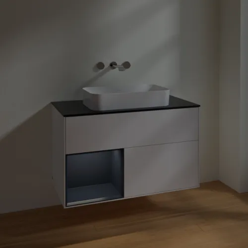 VILLEROY BOCH Finion Waschbeckenunterschrank, mit Beleuchtung, 2 Auszüge, 1000 x 603 x 501 mm, White Matt Lacquer / Midnight Blue Matt Lacquer / Glass Black Matt #F652HGMT, Bild 5