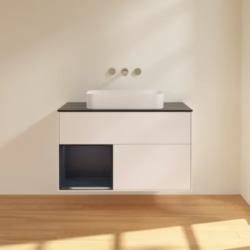 VILLEROY BOCH Finion Waschbeckenunterschrank, mit Beleuchtung, 2 Auszüge, 1000 x 603 x 501 mm, White Matt Lacquer / Midnight Blue Matt Lacquer / Glass Black Matt #F652HGMT, Bild 3