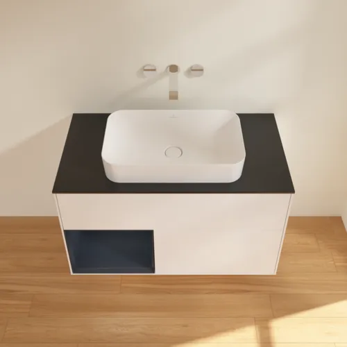 VILLEROY BOCH Finion Waschbeckenunterschrank, mit Beleuchtung, 2 Auszüge, 1000 x 603 x 501 mm, White Matt Lacquer / Midnight Blue Matt Lacquer / Glass Black Matt #F652HGMT, Bild 4