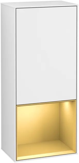 Bild von VILLEROY BOCH Finion Seitenschrank, mit Beleuchtung, 1 Tür, 418 x 936 x 270 mm, Glossy White Lacquer / Gold Matt Lacquer #F540HFGF