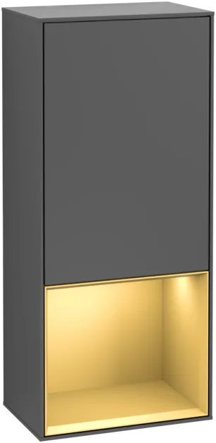 VILLEROY BOCH Finion Side cabinet, with lighting, 1 door, 418 x 936 x 270 mm, Anthracite Matt Lacquer / Gold Matt Lacquer #F540HFGK resmi