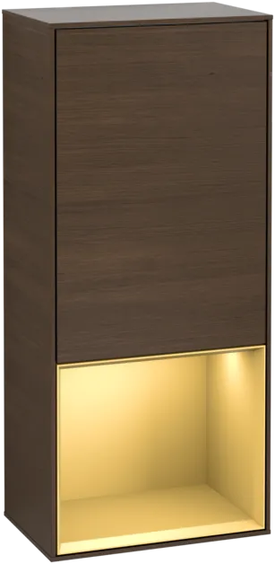 VILLEROY BOCH Finion Side cabinet, with lighting, 1 door, 418 x 936 x 270 mm, Walnut Veneer / Gold Matt Lacquer #F540HFGN resmi