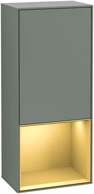 Bild von VILLEROY BOCH Finion Seitenschrank, mit Beleuchtung, 1 Tür, 418 x 936 x 270 mm, Olive Matt Lacquer / Gold Matt Lacquer #F540HFGM